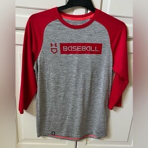 Under Armour Red and Gray Raglan Baseball Tee